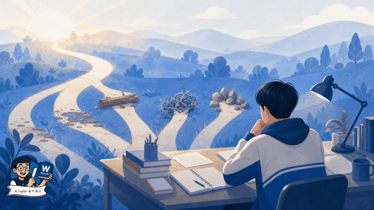 高中生面對五種錯誤學習路徑,重新找到正確方向的概念插畫